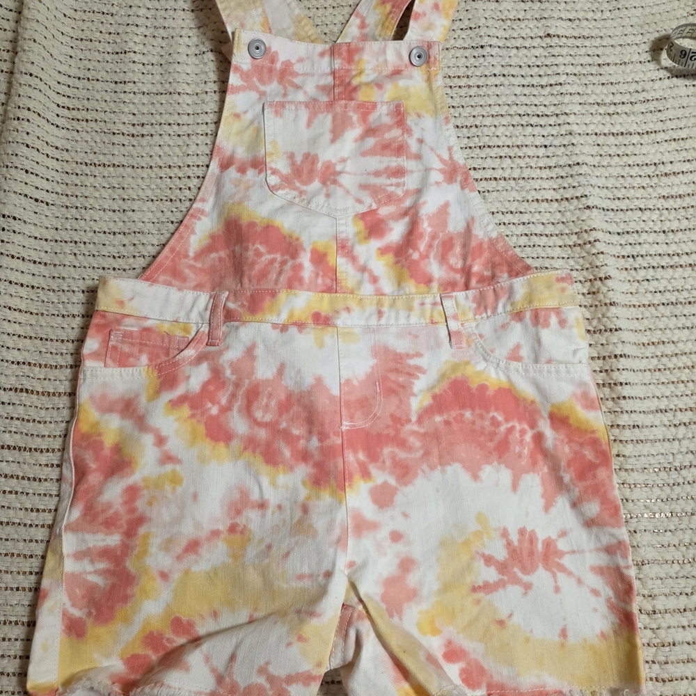 Place Tie-Dye Y2k Countrychic Retro Hippie Overalls in Pink, Yellow, and White